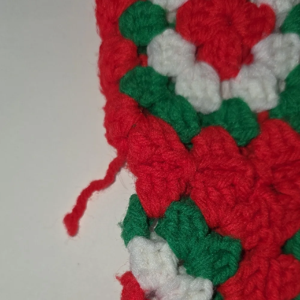 Handmade Vintage Crochet Granny Square Christmas Stockings Red Green Pair Retro
